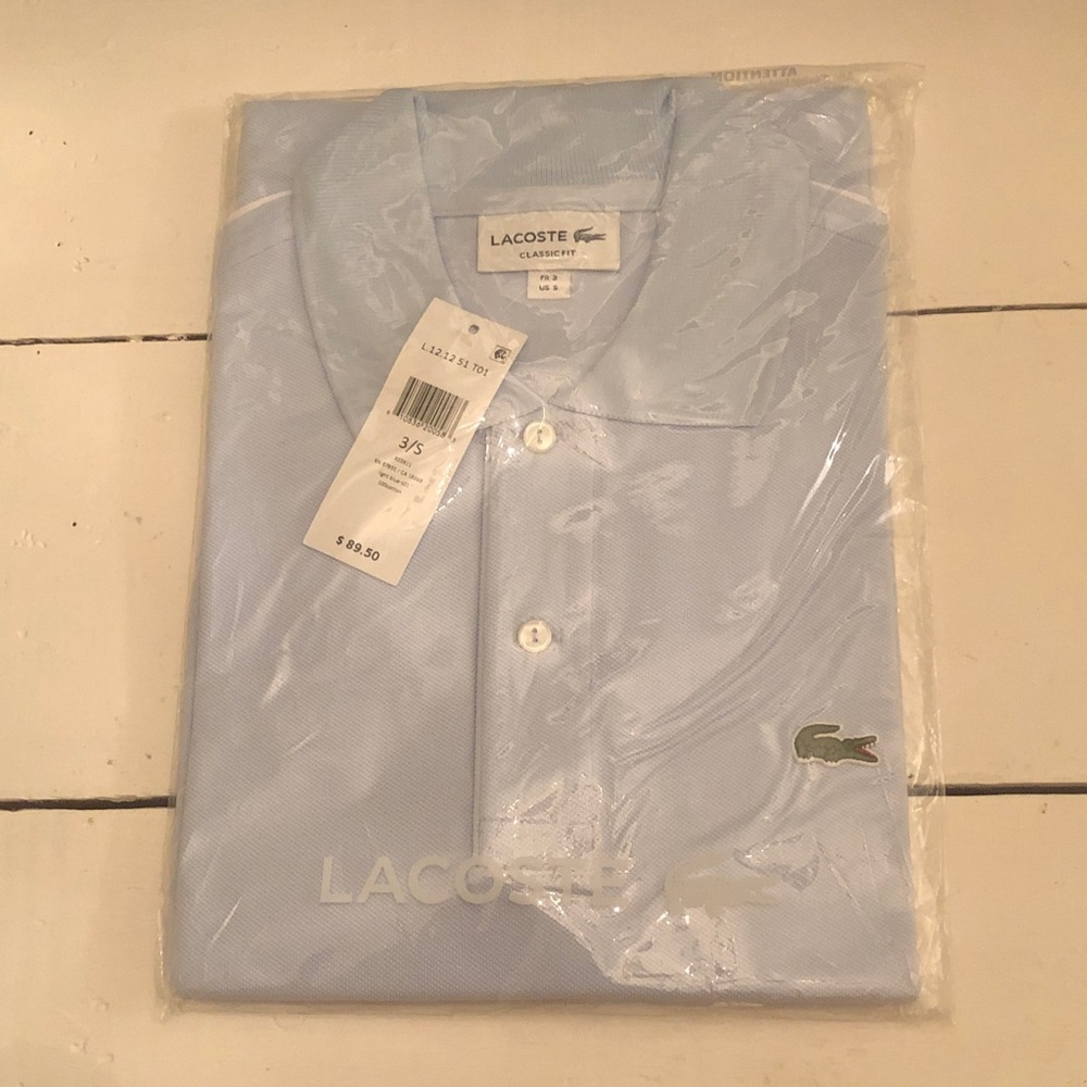 Lacoste Light Blue Men's Polo with Embroidered Crocodile NEW Size Small